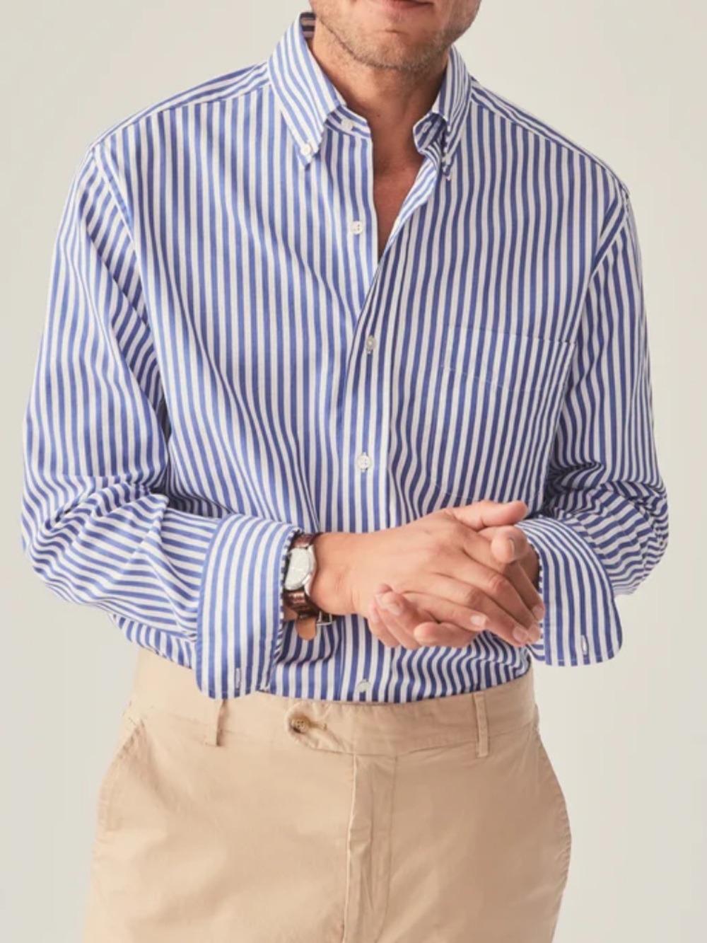 Men's Blue and White Striped Button-Down Shirt